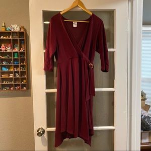 Wine Wrap Dress, 3/4 Sleeves, Size L